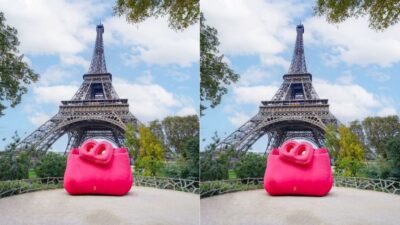 Pertama di Dunia! Brand Lokal Indonesia Buttonscarves Buat Instalasi Tas Raksasa di Depan Menara Eiffel Paris