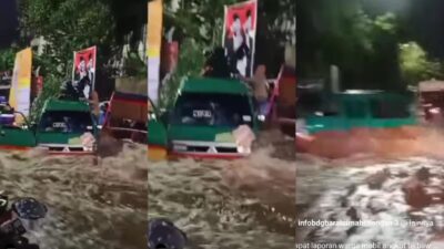 Bandung Diterjang Banjir, di Cimahi Angkot Terseret Arus Air